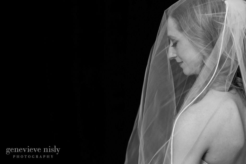 Dramatic portrait of the bride against a black background.