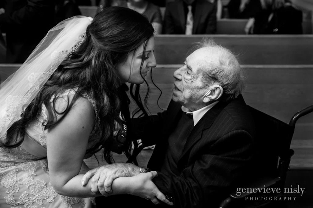 Bride greets her grandfather after the wedding ceremony.