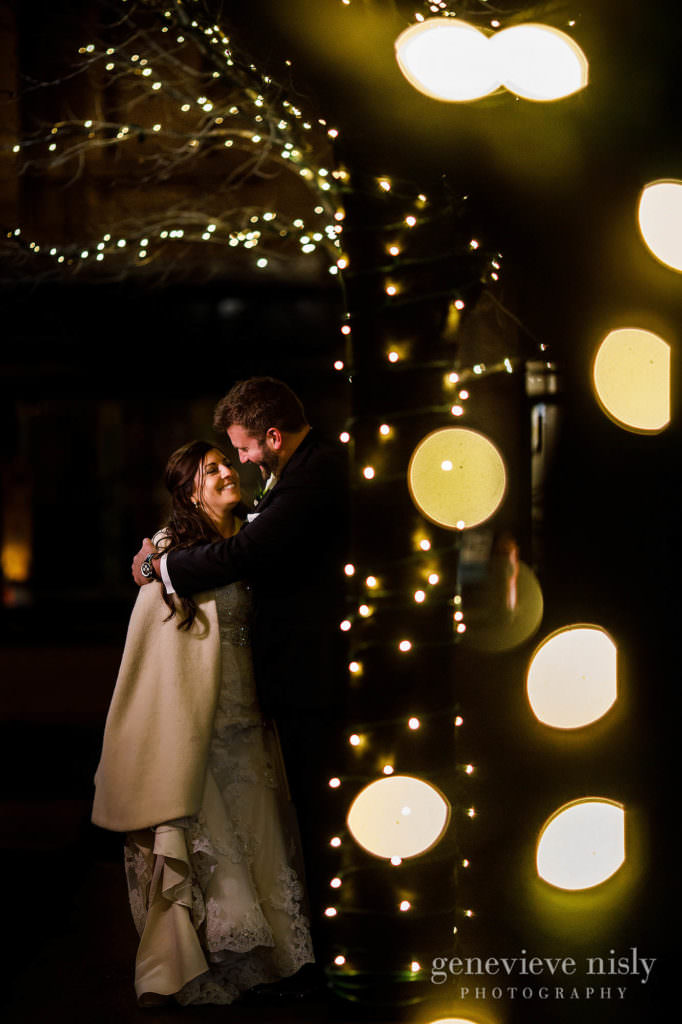 Outdoor night photo of the bride and groom in Canton, Ohio.