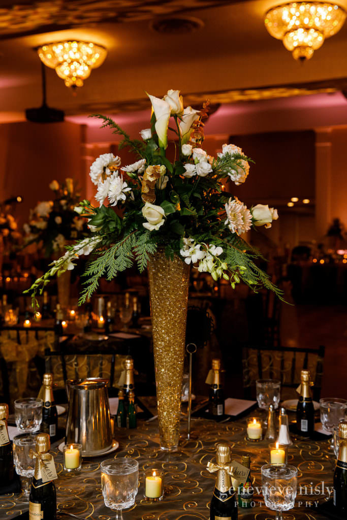 Floral center piece in the ballroom at the Onesto Lofts in Canton, Ohio.