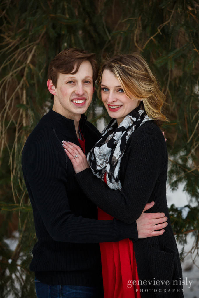 Portrait of Michael and Jacee  during their winter engagement session at Boettler Park.