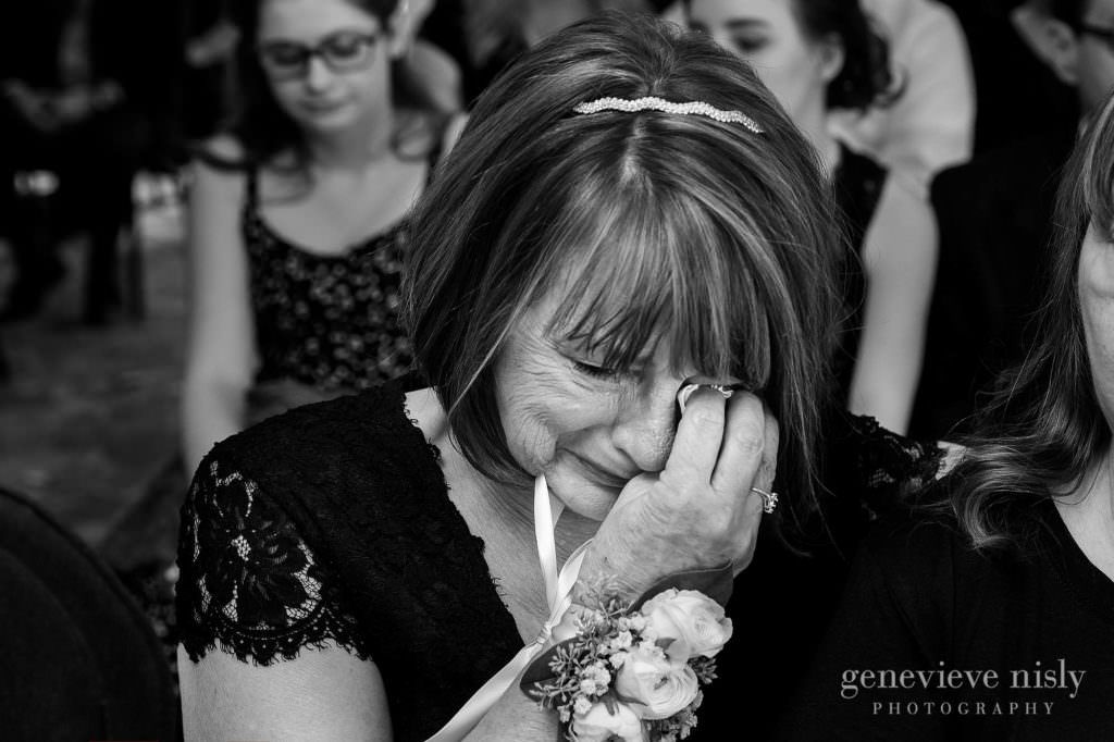 The bride's mom get teary-eyed during the wedding ceremony at Mooreland Mansion.