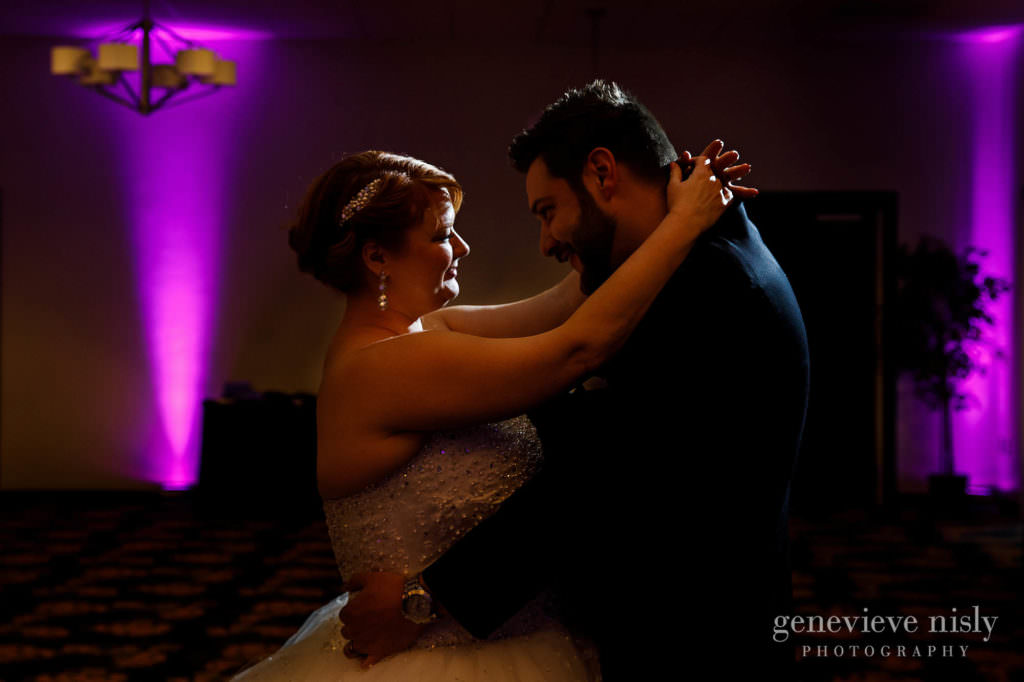 The bride and groom share their first dance at the Holiday Inn in Cleveland.