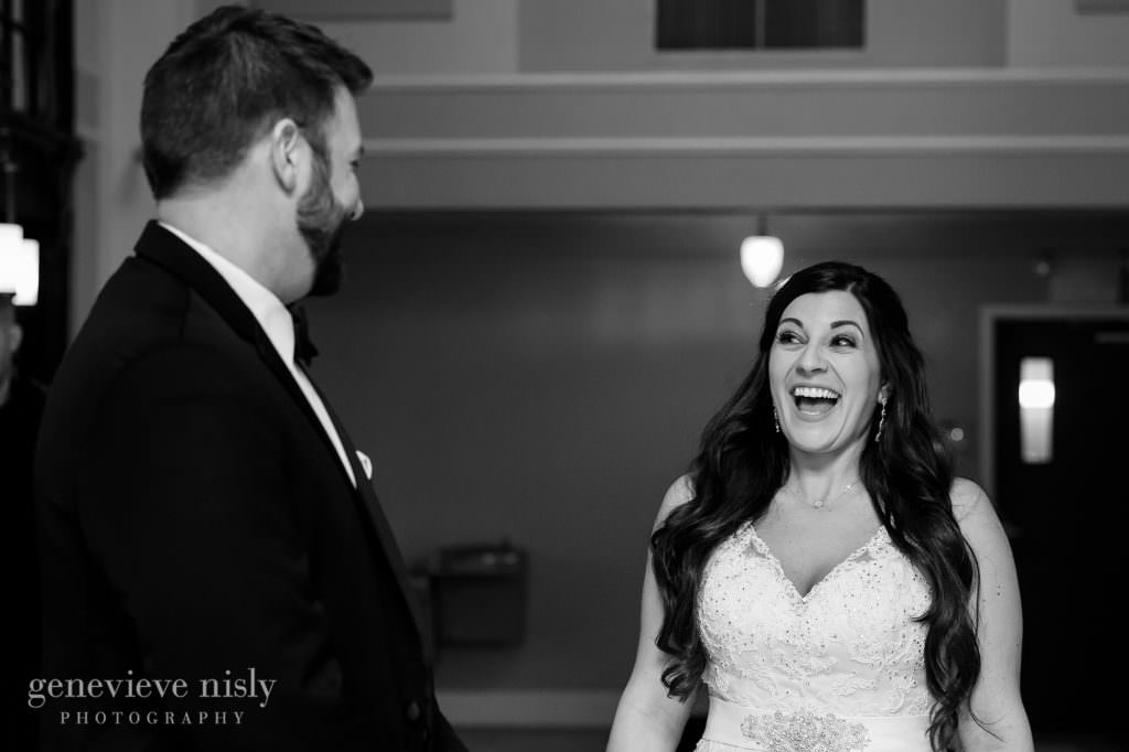Bride reacts to seeing her groom for the first time.