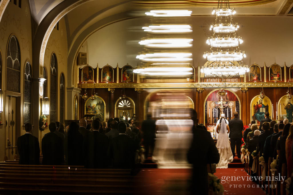 Reflection of the chandelier at St. Haralambos in Canton during the wedding ceremony.