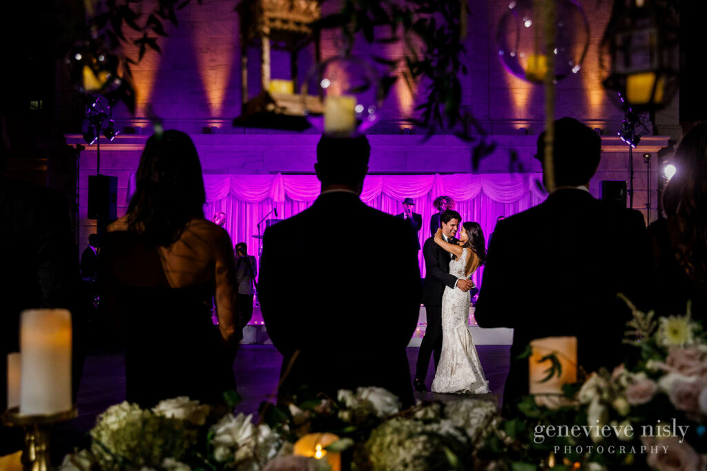 Mark and Amanda share their first dance during their wedding at the Cleveland Museum of Art.