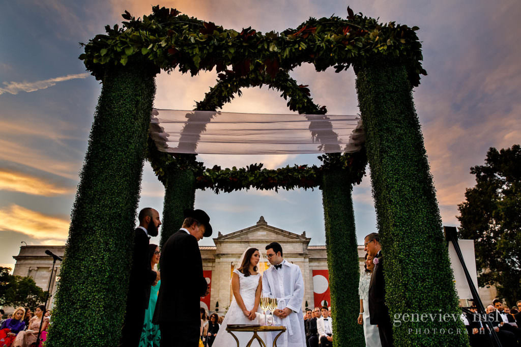 Max and Dara under their Chuppah during their wedding reception on the South Terrace at the Cleveland Museum of Art