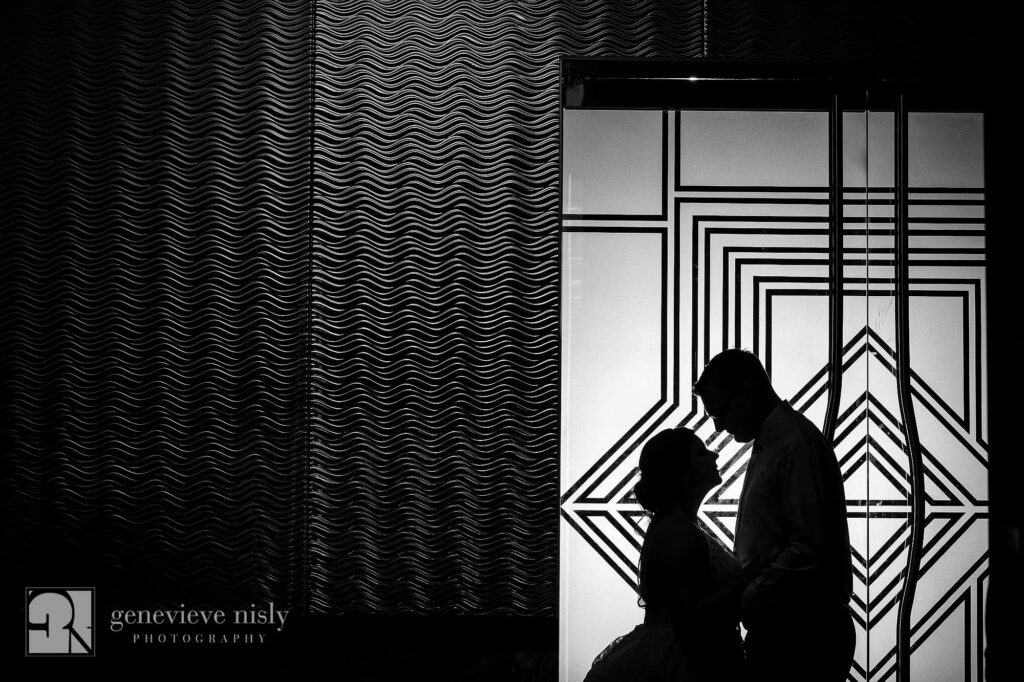 Silhouette of Matthew and Roberta on their wedding day at Landerhaven in Cleveland, Ohio.