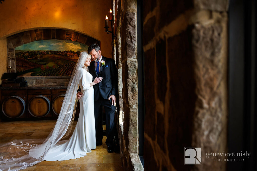 bride and groom inside the main villa at Gervasi Vineyard.